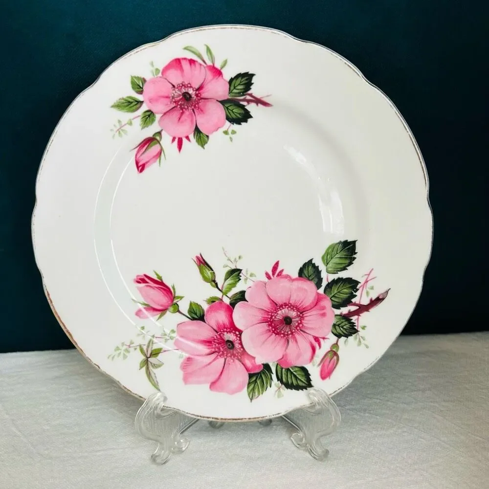 Vintage Old Royal England Pink Rose Porcelain Bowl and Plate